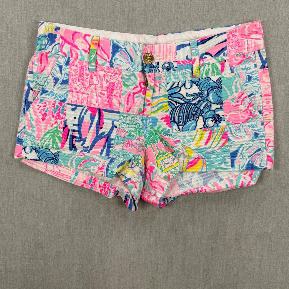 Lilly Pulitzer Callahan Patchwork Shorts Pink Blue Seersucker‎ 004071 Womens 6